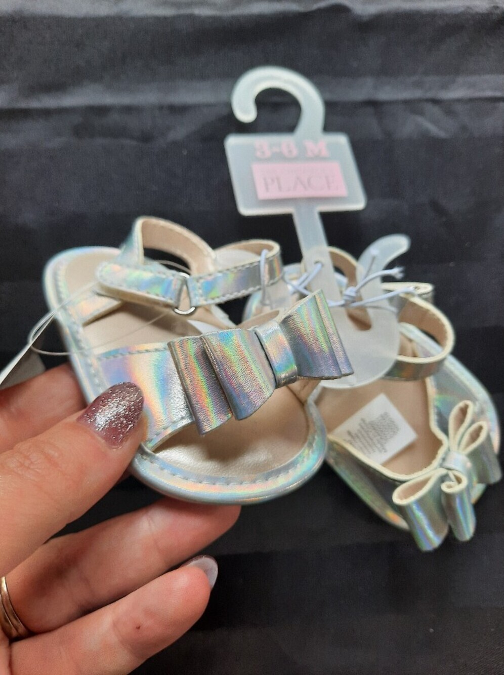 The Children's Place Holographic Bow Sandals - Iridescent Silver